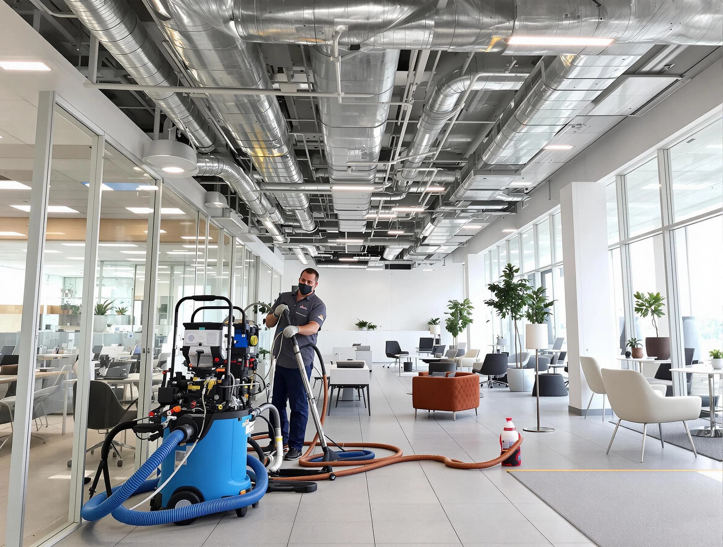 Lafayette Air Duct Cleaning team conducting comprehensive commercial duct cleaning at a business location in Lafayette